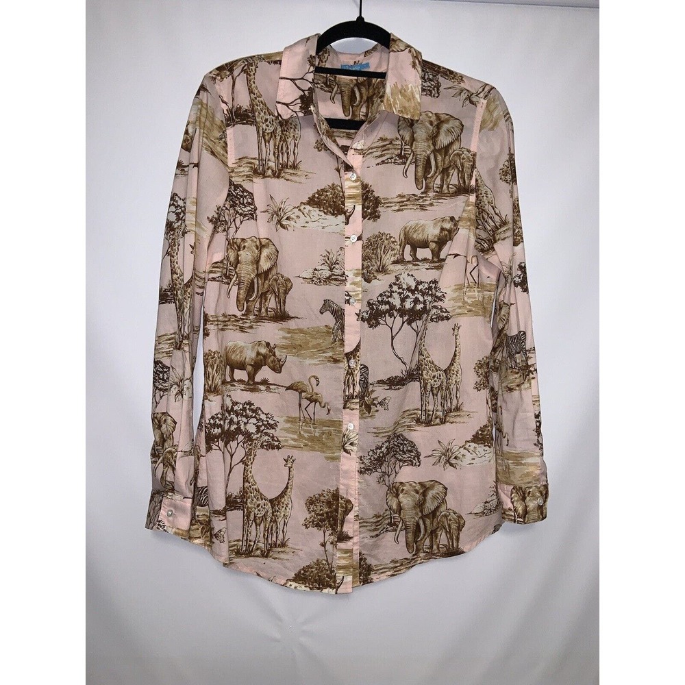 J.McLaughlin Animal Print Pink Button Down Blouse Size Medium - Picture 2 of 6
